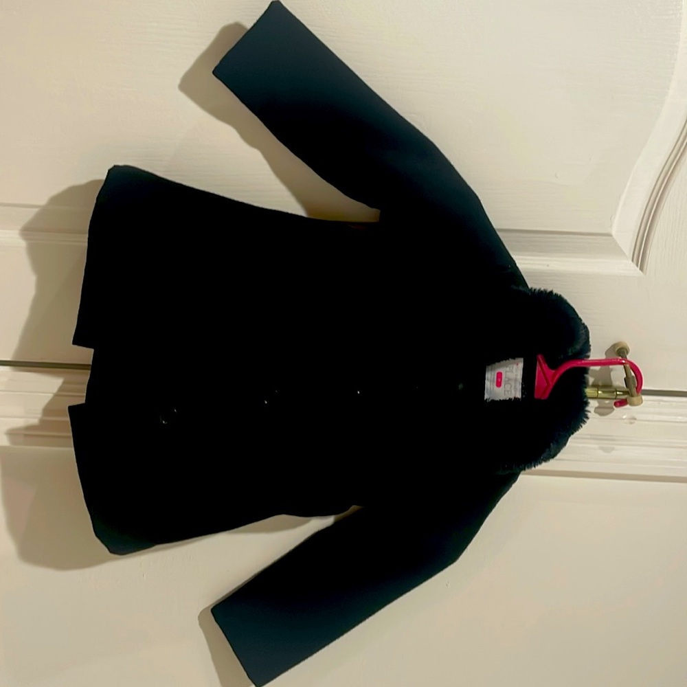 Black Pea Coat with Faux Fur Collar